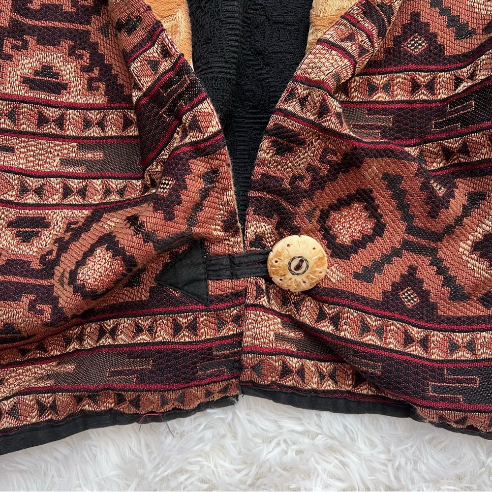 Vintage “Flashback” Black and Orange Patchwork Emboidered Cardigan Jacket - Picture 3 of 5